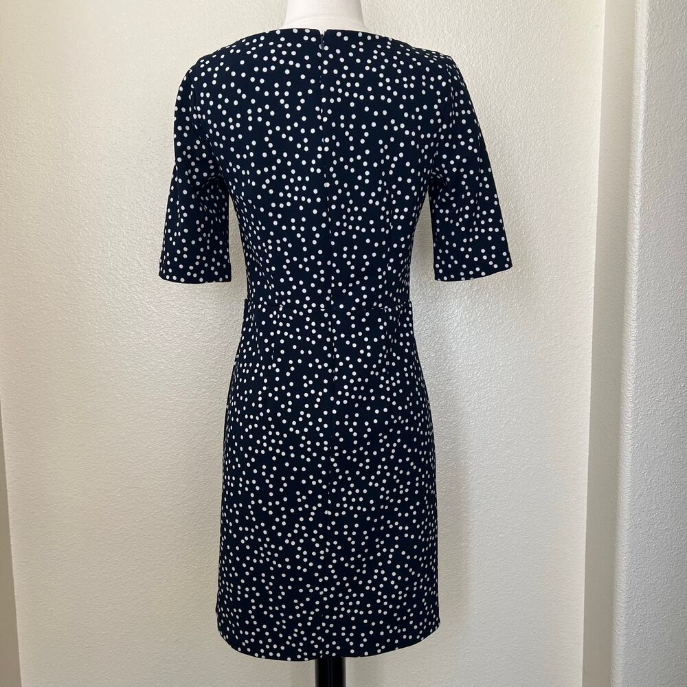 Banana Republic Factory polka dot print pleated waist sheath dress navy blue - Picture 3 of 6